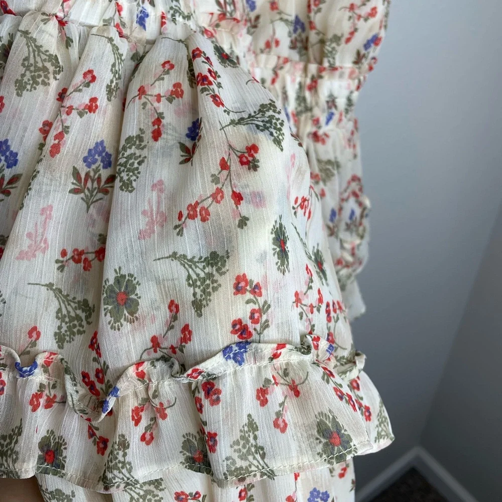 Olivaceous Floral Ruffle Tiered Mini Dress Cottagecore Boho Size M